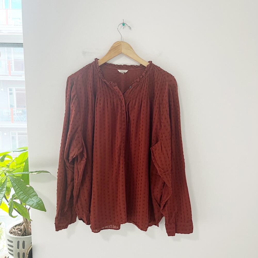 J. Crew Point Sur Ruffle Classic Popover Clip Dot Long Sleeve Top Size XXL